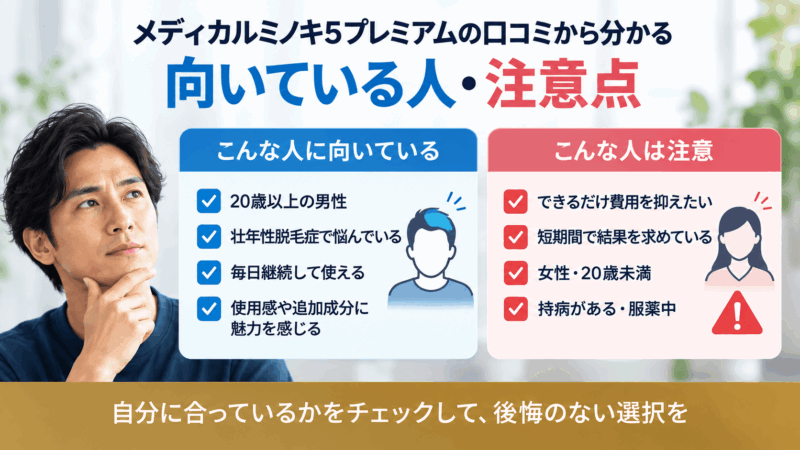メディカルミノキ5プレミアムが向いている人と購入前の注意点