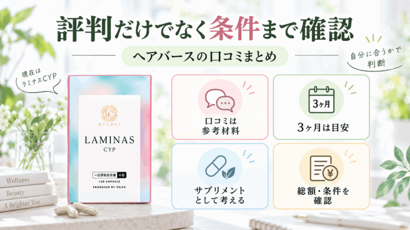 ヘアバースの口コミを参考にラミナスCYPの3ヶ月目安や購入条件を確認するまとめ