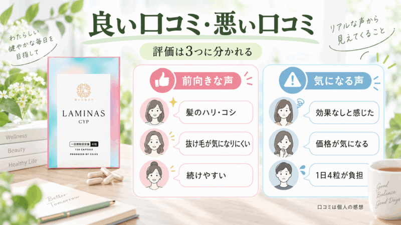 ヘアバースの良い口コミと悪い口コミを比較したラミナスCYPの評判一覧