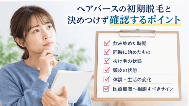 ヘアバースの初期脱毛と決めつけず、抜け毛や頭皮、体調の変化を確認するチェックポイント